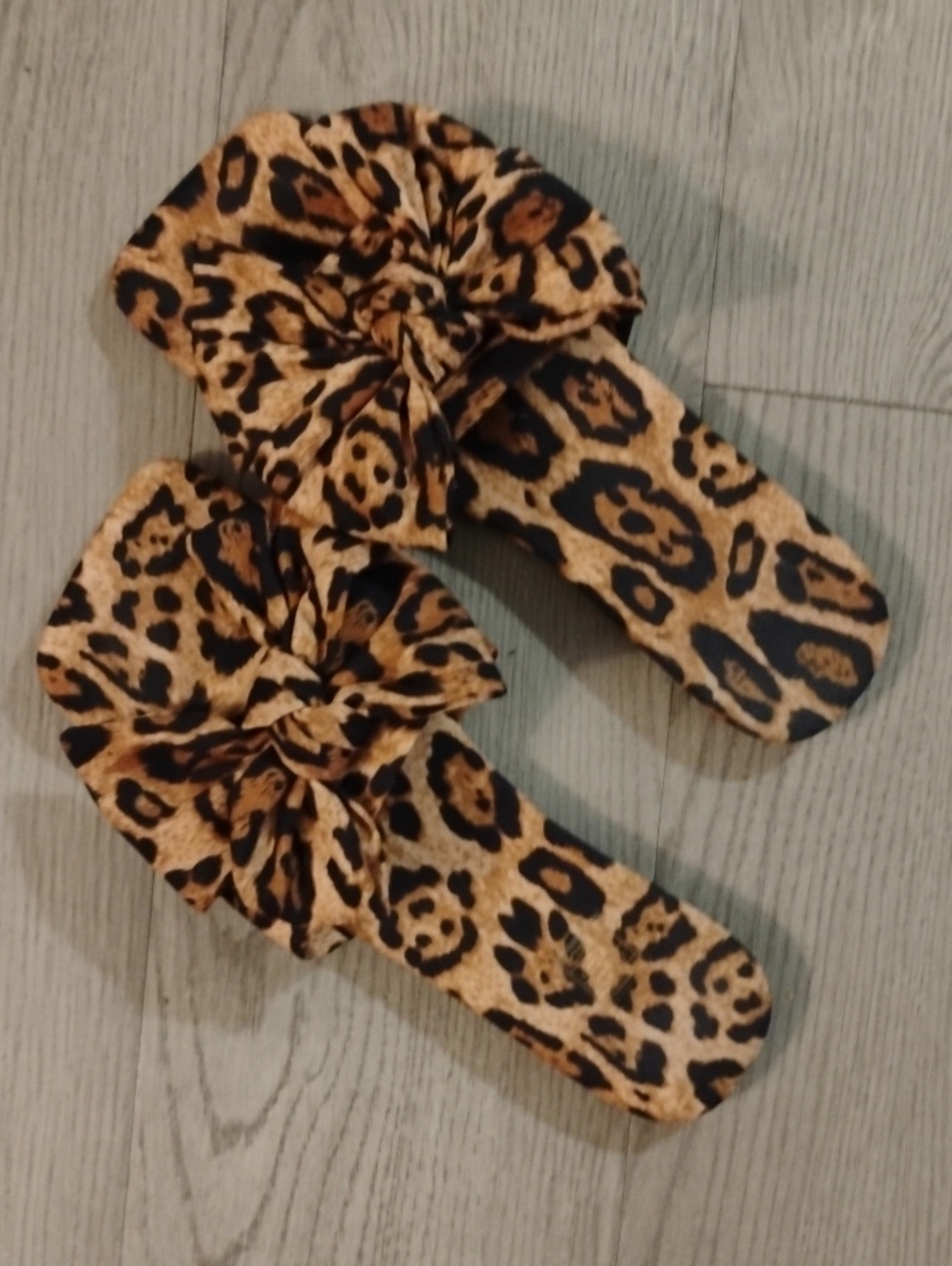 Leopard Knot Bow Slide Sandals - Tan & Black